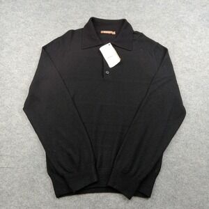 SOL Sweater Mens Small Black 100% Super Baby Alpaca Collared Pullover Soft Knit